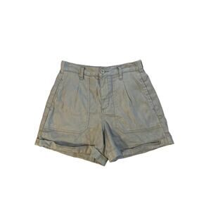 Women S Anthropologie Level 99 High Rise Pull-On Marsh Green Linen Safari Short